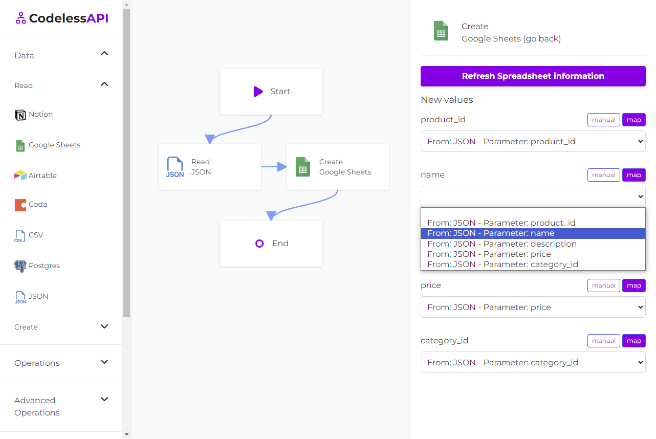 JSON Google Sheets Sync Mapping